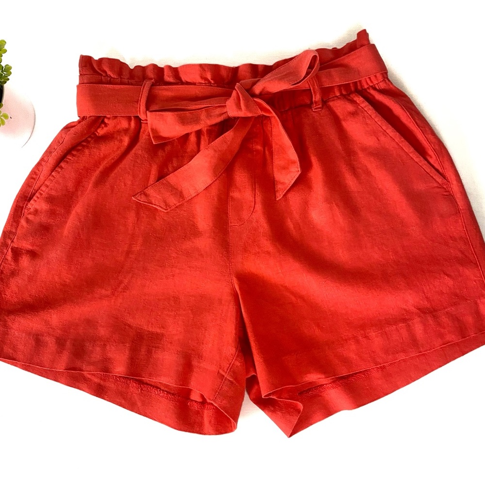 OLD NAVY ORANGE TIE FRONT SHORTS 55% Linen SIZE 6